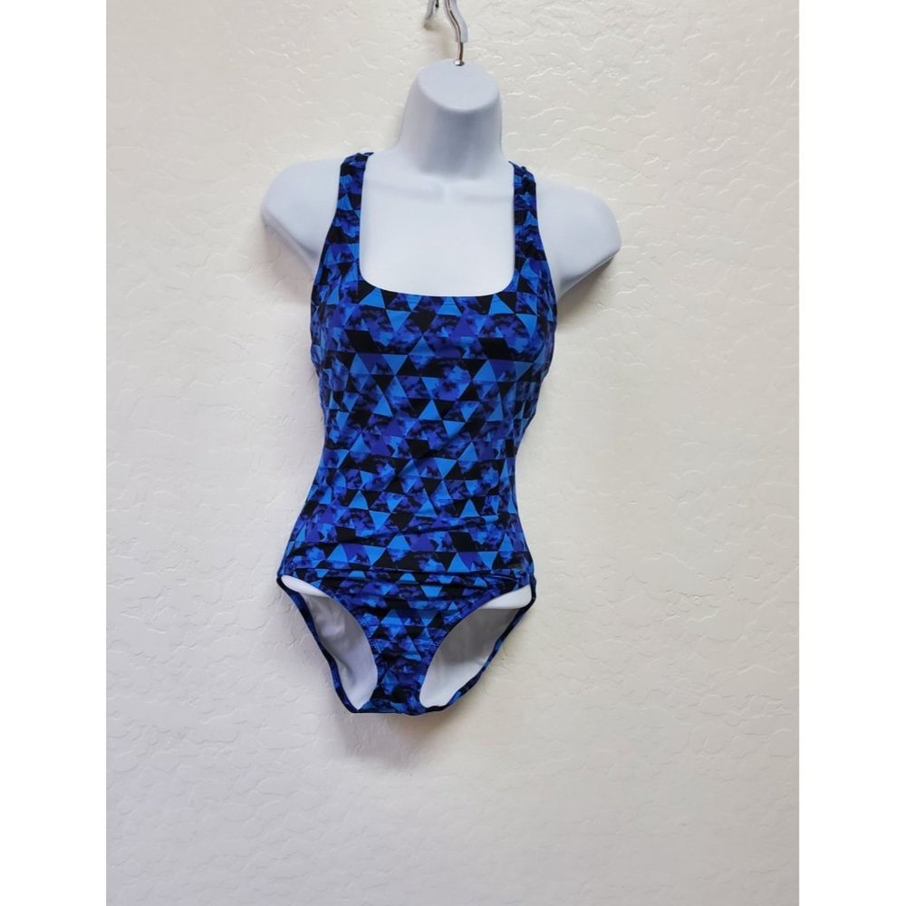 Speedo One-Piece Swimsuit Black & Royal Blue Design Swimsuit sz 6